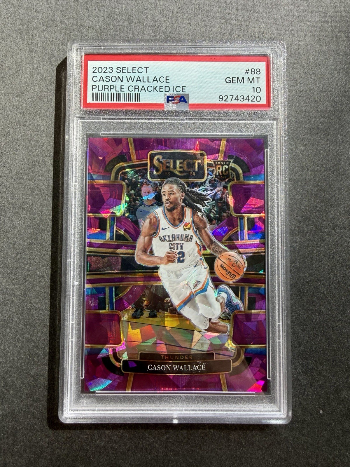 2023-24 Panini Select Cason Wallace Purple Ice Prizm /99 Rookie RC #88 PSA 10