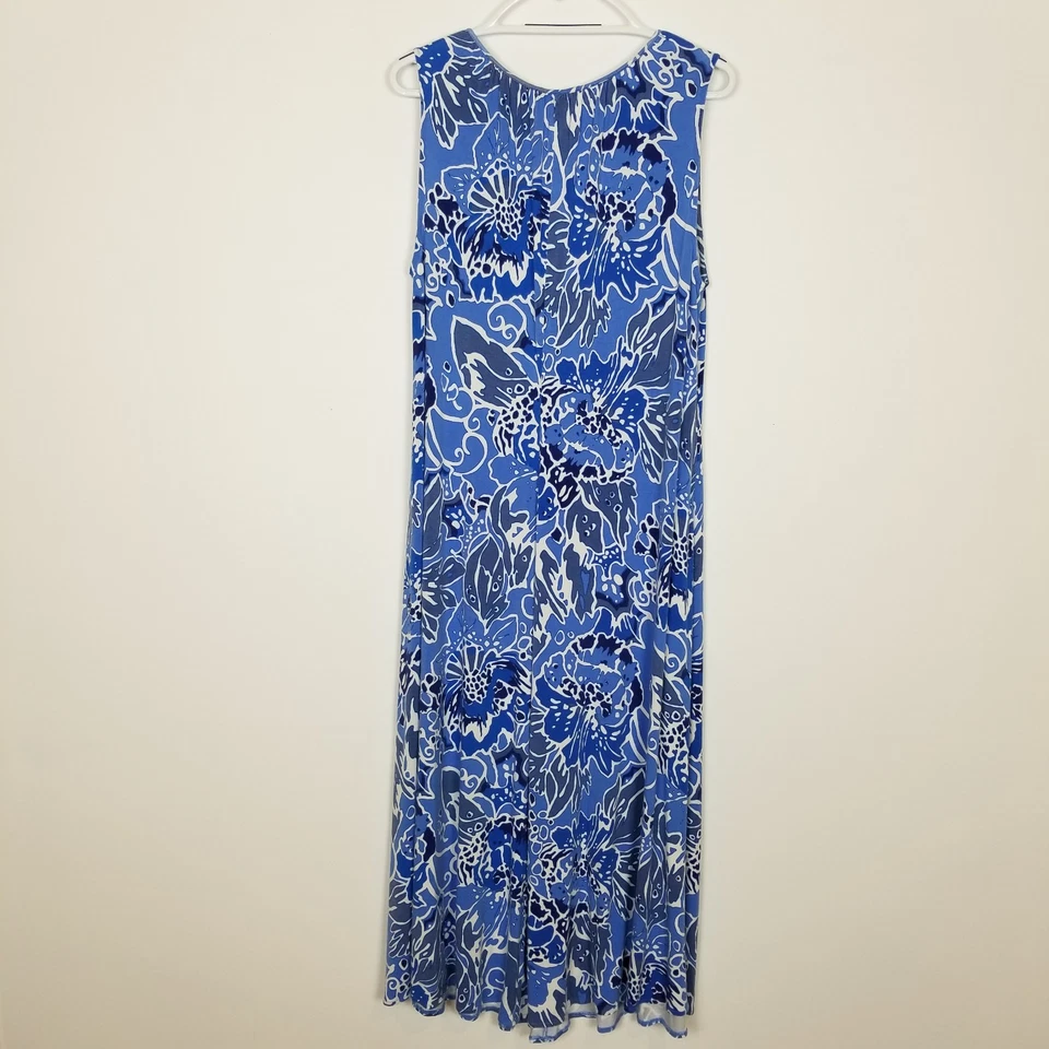 Lands End Women Floral Sleeveless Maxi Dress Sz 2X Blue Summer Vacation - Image 4 of 4