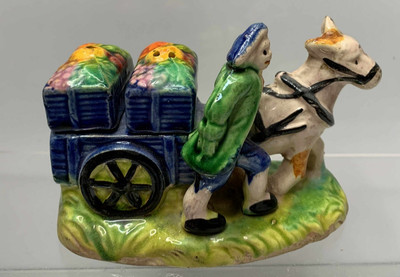 Vintage 3 Stück Mann mit Esel Blumenwagen Salz & Pfeffer Japan Keramik