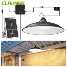 Solar Pendant Light Dusk to Dawn Outdoor Indoor Garage Shed Lamp w/ pull string