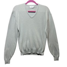Pinnacle Mens V Neck Sweater Made in USA M Light Gray Long Sleeve Pullover