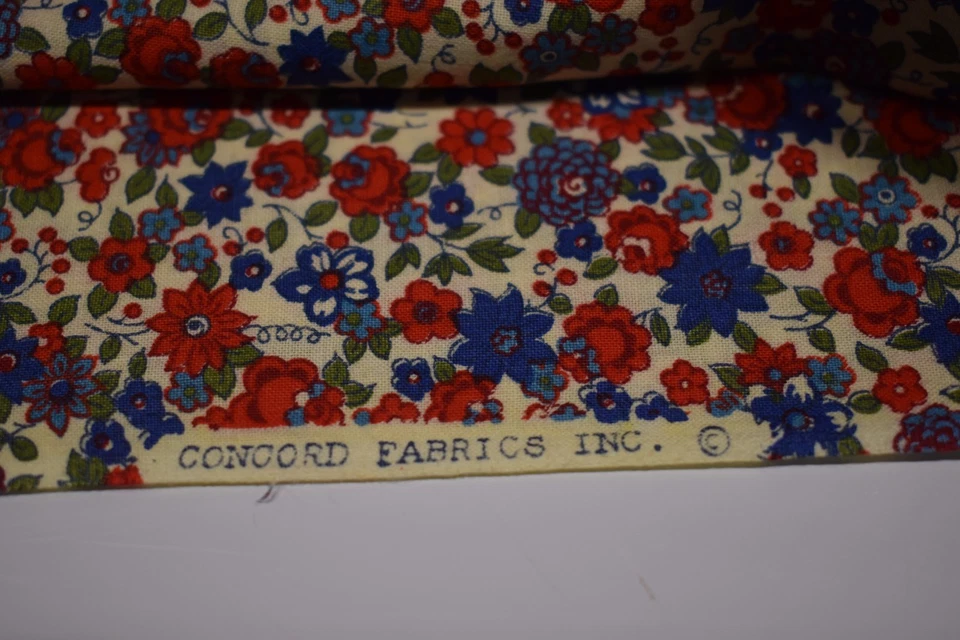 винтажный ретро concord ткани 1 ярд + красный синий кремовый оливковый цветочный - Изображение 2 из 4
