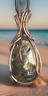 Pyrite (fool s Gold)  ~ Handmade copper wire wrapped pendant 4c