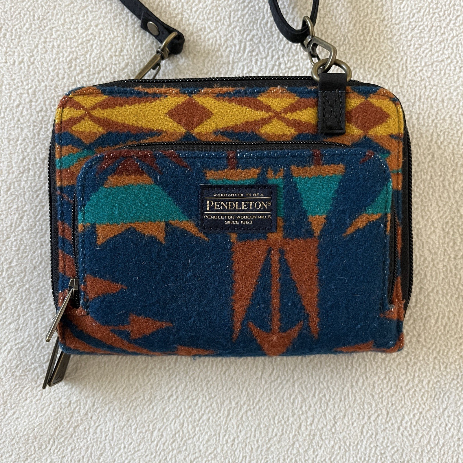 Pendleton EUC Wool Aztec Blue Orange Turquoise Cr… - image 9