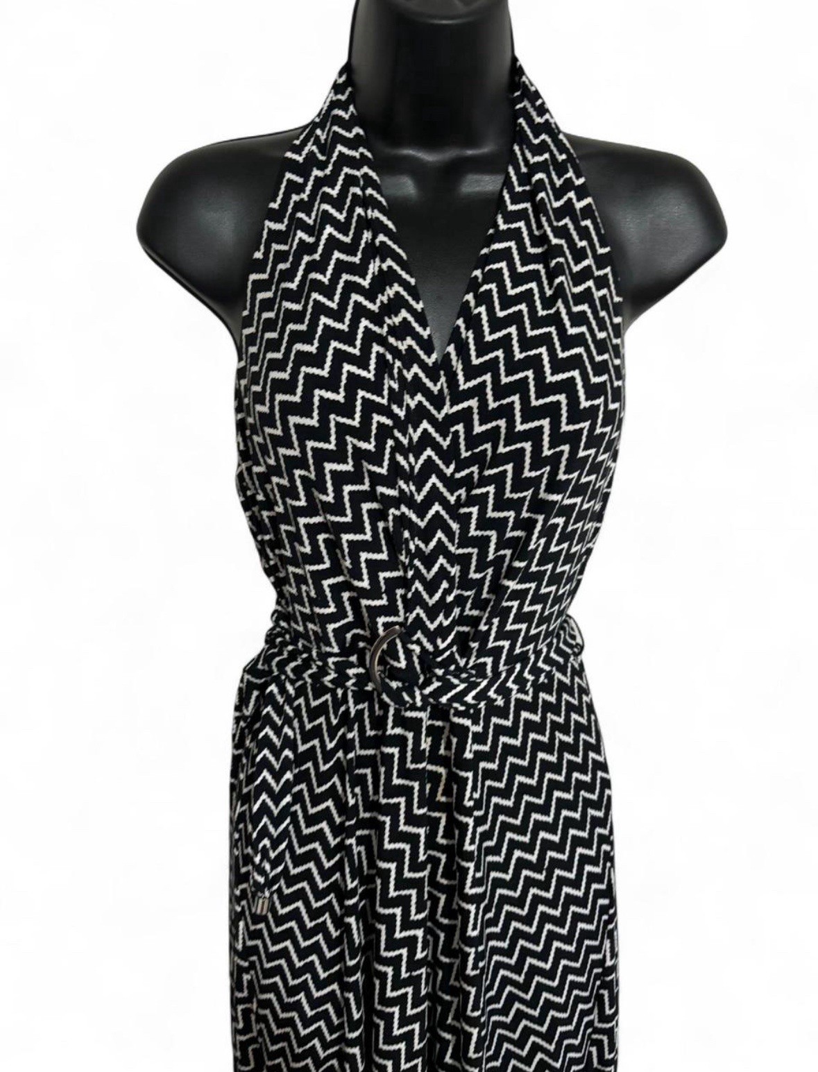 White House black zigzag pattern halter neck maxi… - image 2