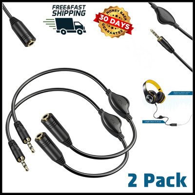2pcs Inline Volume Sound Control Adapter Cable Aux Extension For 3.5MM Headphone
