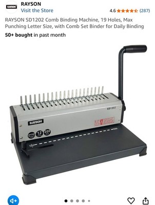 RAYSON SD1202 Comb Binding Machine, 19 Holes, Max Punching Letter Size, with ...