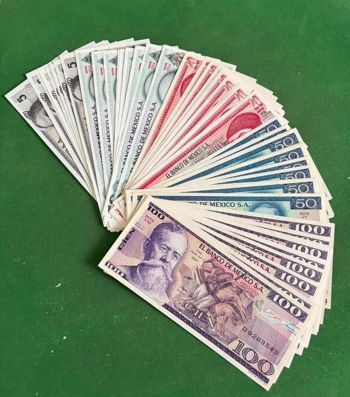 LOT 50 Notes  Banco de Mexico 5,10,20,50.100  UNC