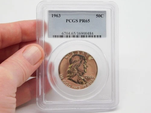 PCGS PR65 1963 UNITED STATES OF AMERICA FRANKLIN SILVER HALF DOLLAR 50C COIN