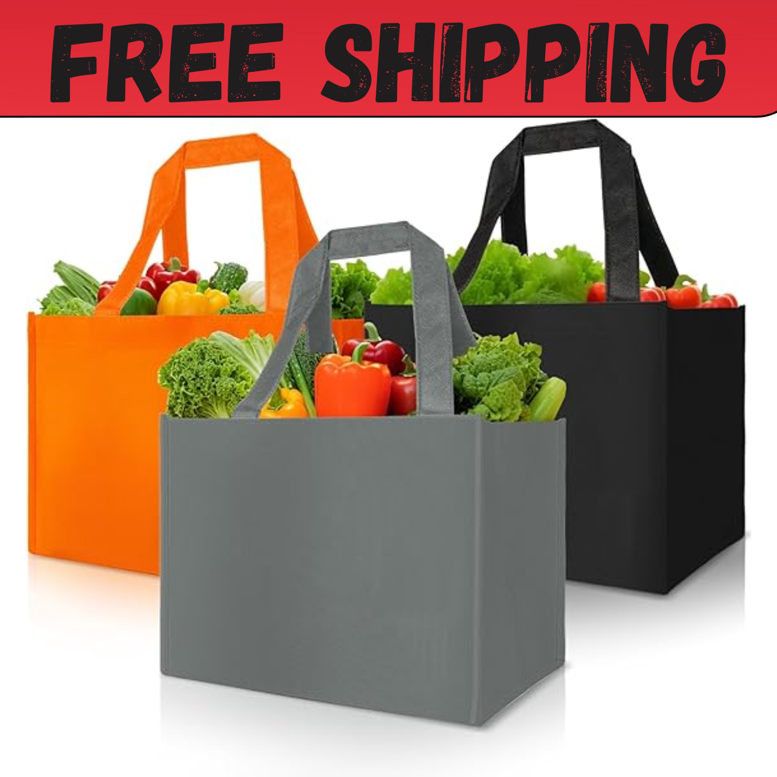 3 Pack Reusable Grocery Bags Heavy Duty Foldable Canvas Tote