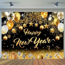 CYLYH 10x8FT New Year Backdrop - Black  Gold Background Party 10x8ft, black