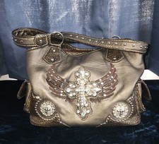 WINGS CROSS RHINESTONE Metallic Western HANDBAG Beautiful  NWOT