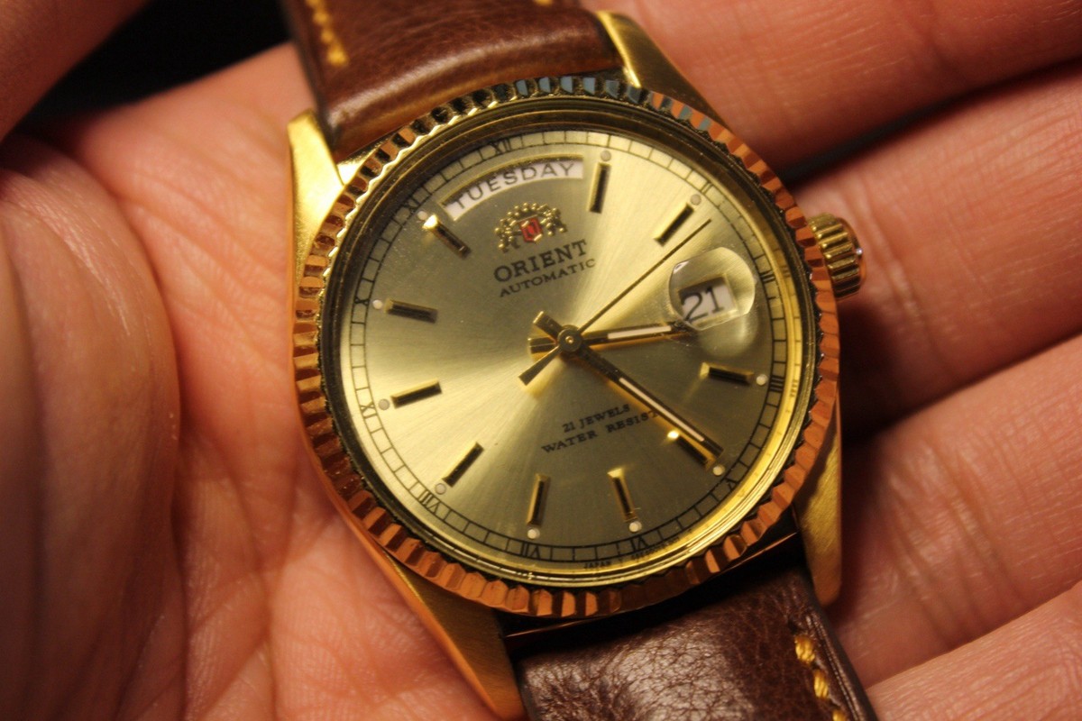 RARE Orient President Day Date Gold Dial 46E901-91 READ