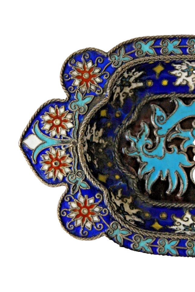 Старинный Русский Императорский Хлебников серебряный клуазоне булавочный поднос 1884 - Изображение 4 из 4