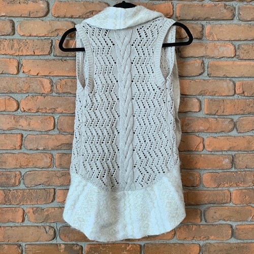 Max Studio Girls Large Sweater Vest Cream Knit Cable Pattern Open Front Cardigan - Picture 3 of 5