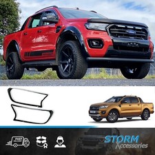 FOR FORD RANGER 2016-2022 FRONT HEAD LIGHT GUARDS COVERS IN GLOSS BLACK - PAIR