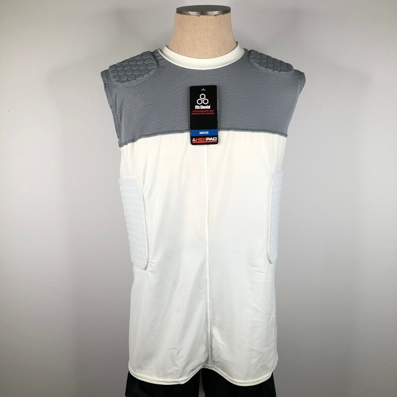 Компрессионная рубашка McDavid Mens 2XL серо-белая Hexpad без рукавов с 5 подушечками, NWT $65