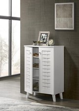 Modern Shoe Storage Cabinet 2 Doors Footwear Stand Rack Unit Cupboard White