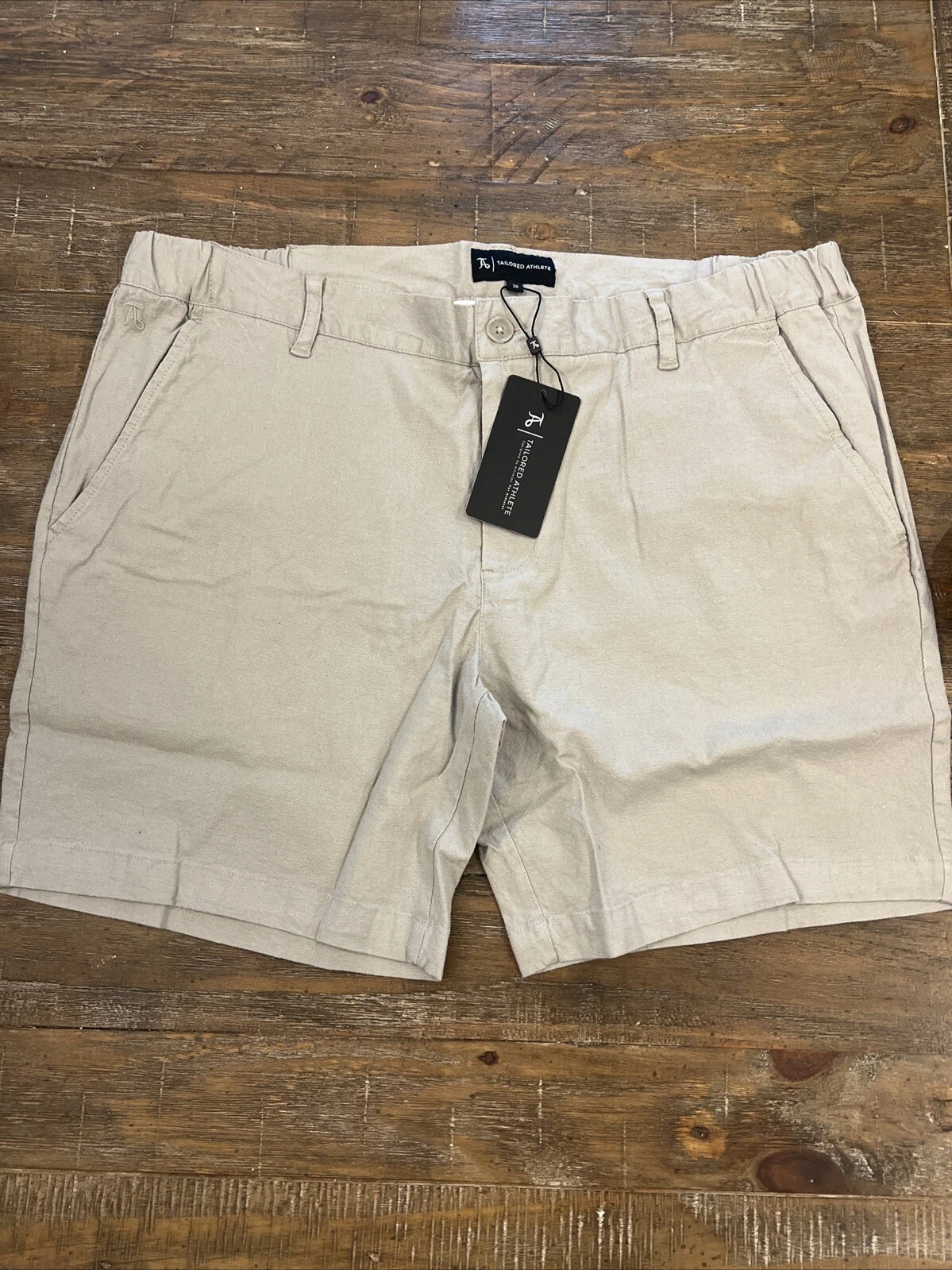 Tailored Athlete LINEN-BLEND SHORTS IN STONE 7" Inseam Size 36