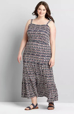 Lane Bryant Tiered Stretch Sleeveless Maxi Dress Navy Geo Plus 22/24 NWT