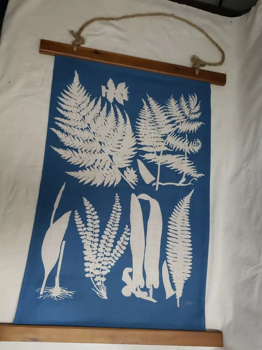 Primitive Fern Leaves Botanical Linen Textile Wall Scroll Hanging
