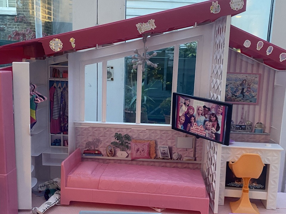 pink barbie dream house used with dolls and furniture eBay