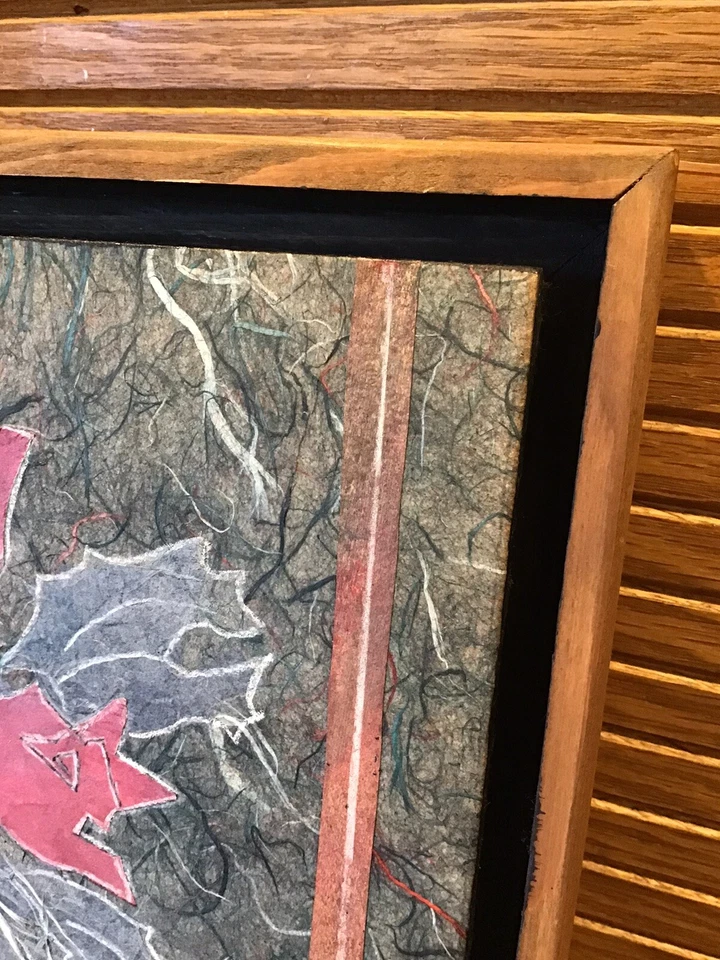 Arte collage japonés hecho a mano de papel medios mixtos 3 rosas por JEAN JAMES Shadowbox Foto 4 de 4