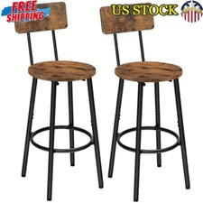 Rustic Brown Black Bar Stools Set of 2 Stable Metal Construction Cozy Backrest