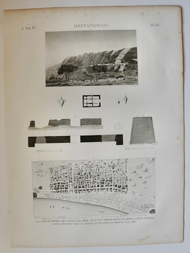 DESCRIPTION EGYPTE NAPOLEON ORIGINAL 1821 HEPTANOMIDE. (pl. 63, A. vol. IV).Vue