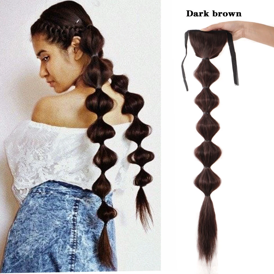 Long Black Bubble Long Ponytail Synthetic Drawstring Hair Ponytail For Women   - Image 4 of 4