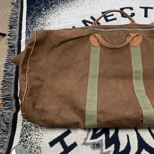 Bolso de fin de semana LL Bean Duffel vintage años 80 lona cuero ribete con correa barco bolso - Imagen 4 de 24