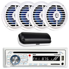 Pyle Marine Bluetooth CD MP3 Receiver, 4x 5.25" 180W Boat White Speakers, Cover