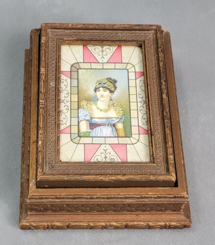 Antique JOSEPHINE BONAPARTE Framed GLASS & WOOD Trinket JEWELRY BOX