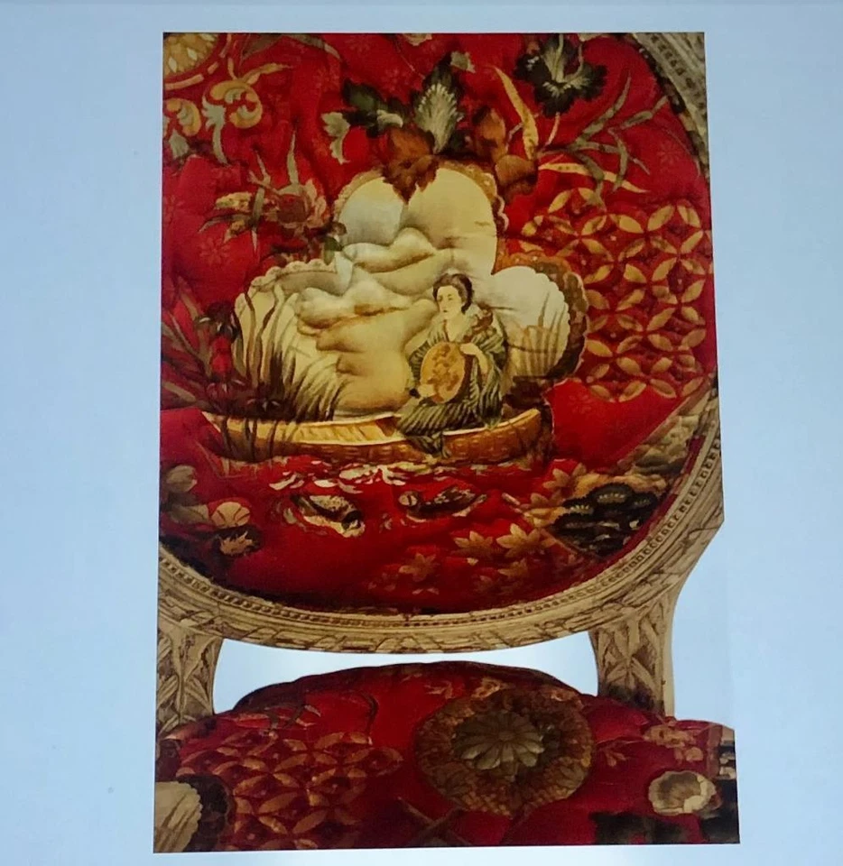 French Chair Chinoiserie Toile Red Quilted Asian Scene Chairs Matching PAIR - Image 4 of 4