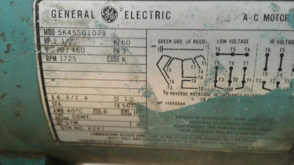 MOTOR GE AC con reductor de velocidad de caja de cambios 1,5 HP 1725 RPM 230/460V #019KWE23PR6 Foto 2 de 4