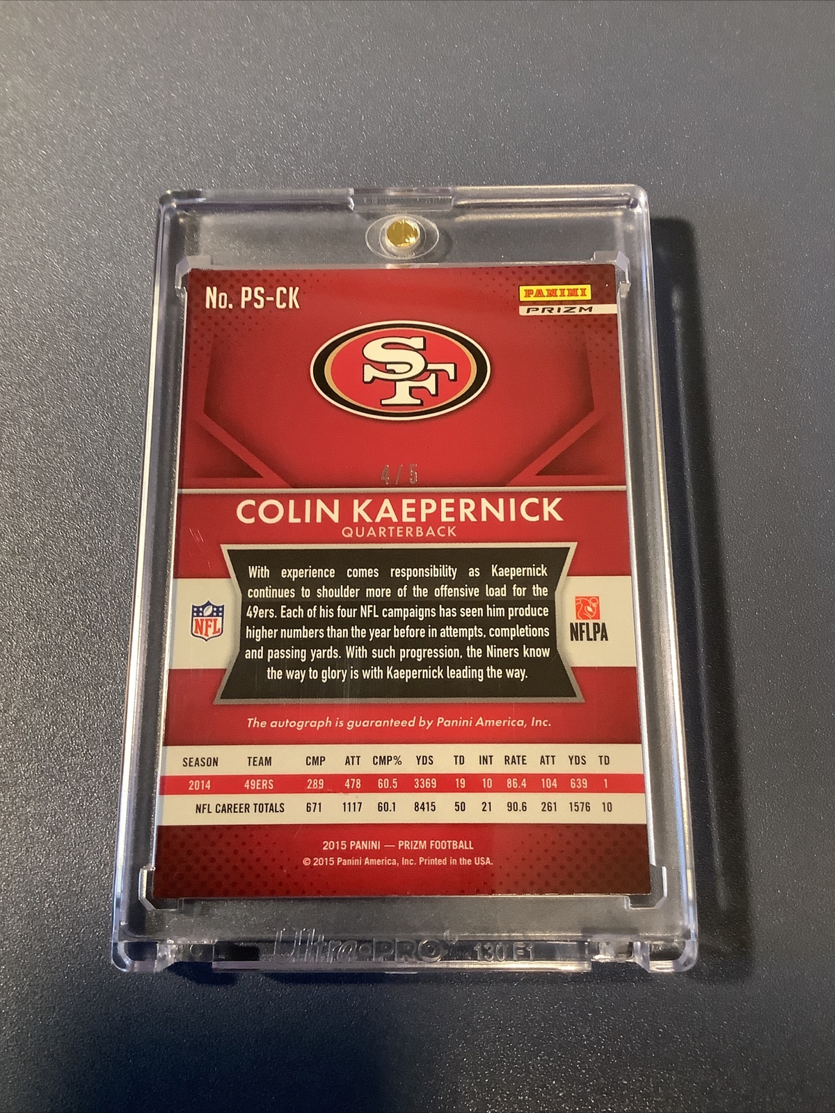 2015 Colin Kaepernick Gold AUTO Prizm 4/5 RARE 49ers view 2