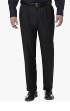 Haggar Men's 44 Black Premium Comfort Classic Fit Pleat Front Pant