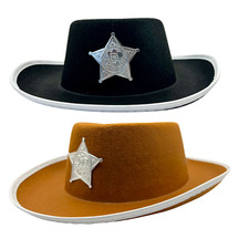 Kids Western Cowboy Hat with Silver Sheriff Star – 2 Assorted Colors