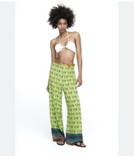 New Zara Women L wide leg Pants all over African print pajama Beach Resort
