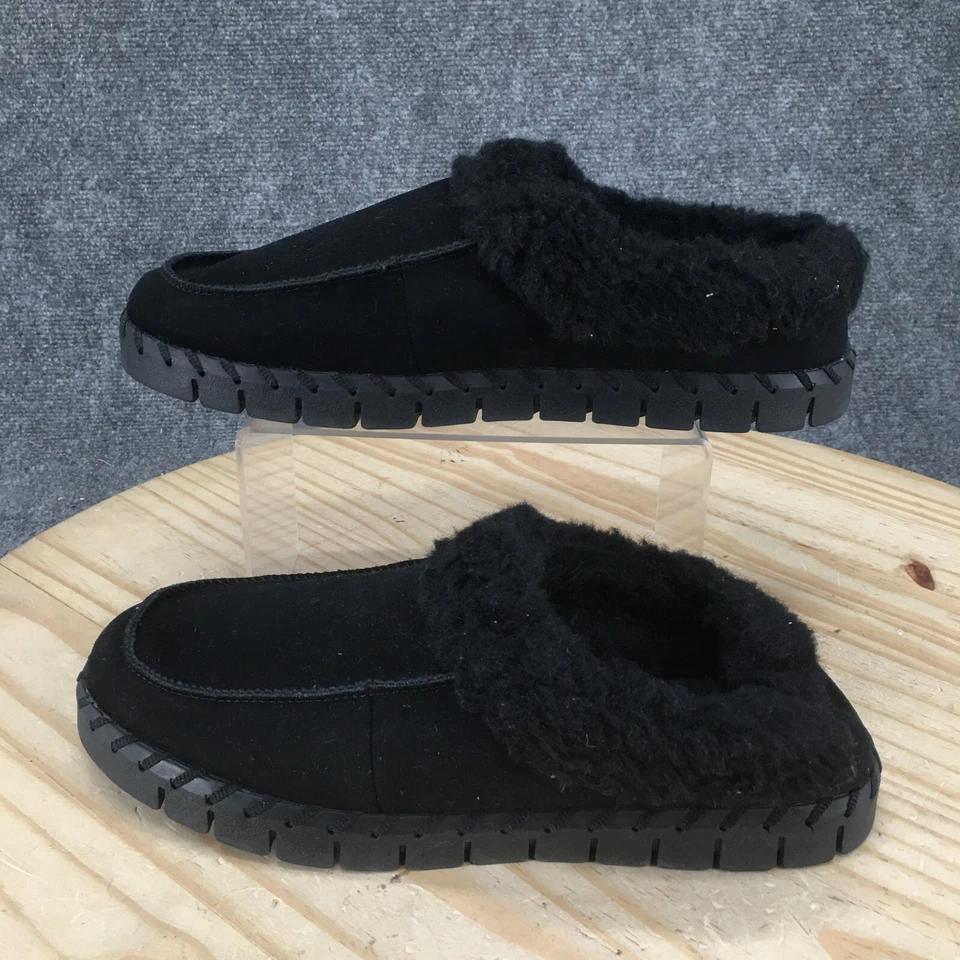 Muk Luks Slippers Womens 11 Flexi Buffalo Furry Clogs Casual Black Suede Slip On - Image 2 of 4