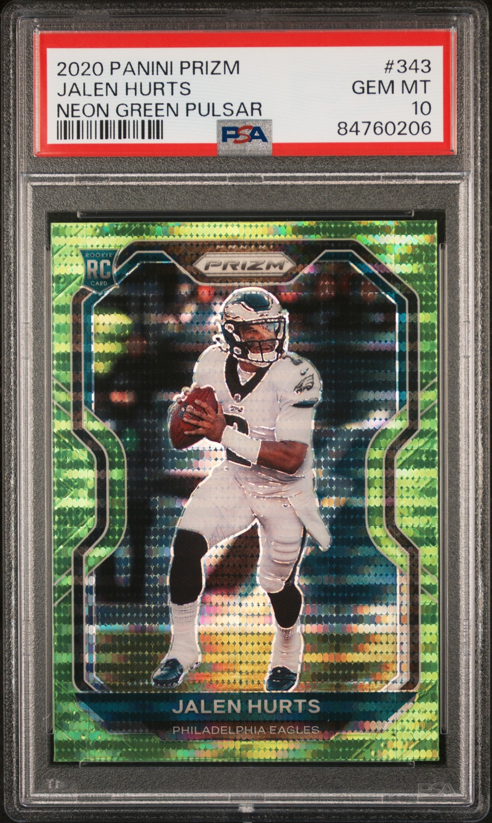 2020 PANINI PRIZM NEON GREEN PULSAR #343 JALEN HURTS ROOKIE RC PSA 10