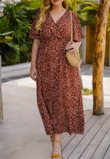 Plus Size V-Neck White Floral Print Wrap Maxi Dress