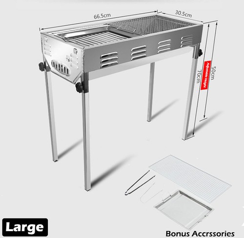 Stainless Steel Portable Outdoor BBQ Barbecue Grill Set Charcoal Picnic Camping - Picture 7 of 10