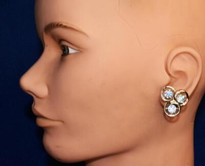 Vintage Signiert TRIFARI Krone Ohrringe Mit Clip, Silberfarben, Aurora Borealis