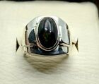 Natural Black Fire Opal Men Ring Oval Cut Stone 925 Sterling Silver Man Jewelry