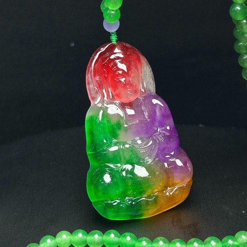 Colgante y collares tallados jadeíta multicolor hielo natural certificado观音 666 - Imagen 4 de 10