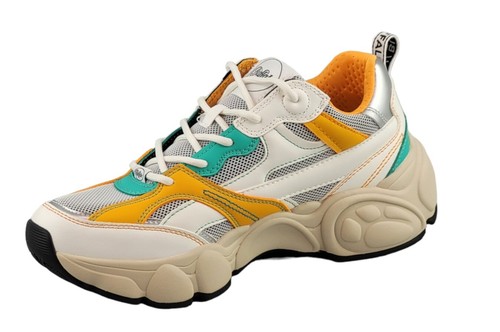 Zapatillas de mujer Buffalo CLD RUN RT veganas blancas con naranja, verde y plata - Imagen 10 de 11
