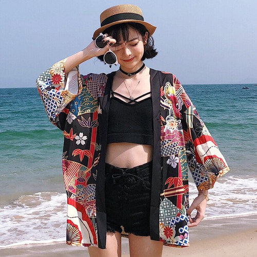 Lady Ukiyoe Kimono Cardigan Tops Jacket Japanese Yukata Bathrobe Harajuku Loose - Picture 7 of 12