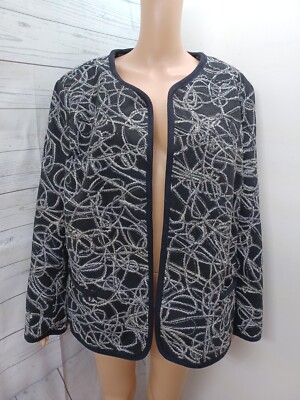 Serengeti Catalog Black Gray Open Front Tapestry Cardigan Jacket 2XL