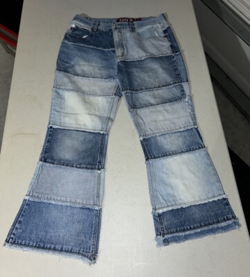 Zana Di Vintage Y2K Blue Frayed Patchwork Flare Women s Jeans